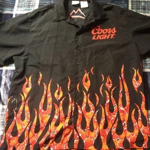 Coors light button up flame polo